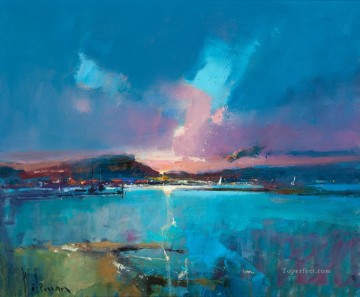 Landscapes Painting - harbour lights coming home abstract seascape